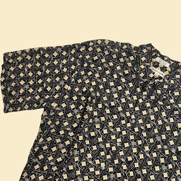 1990s XL Pierre Cardin black/beige shirt, vintage mens 90s geometric button down - Picture 6 of 8